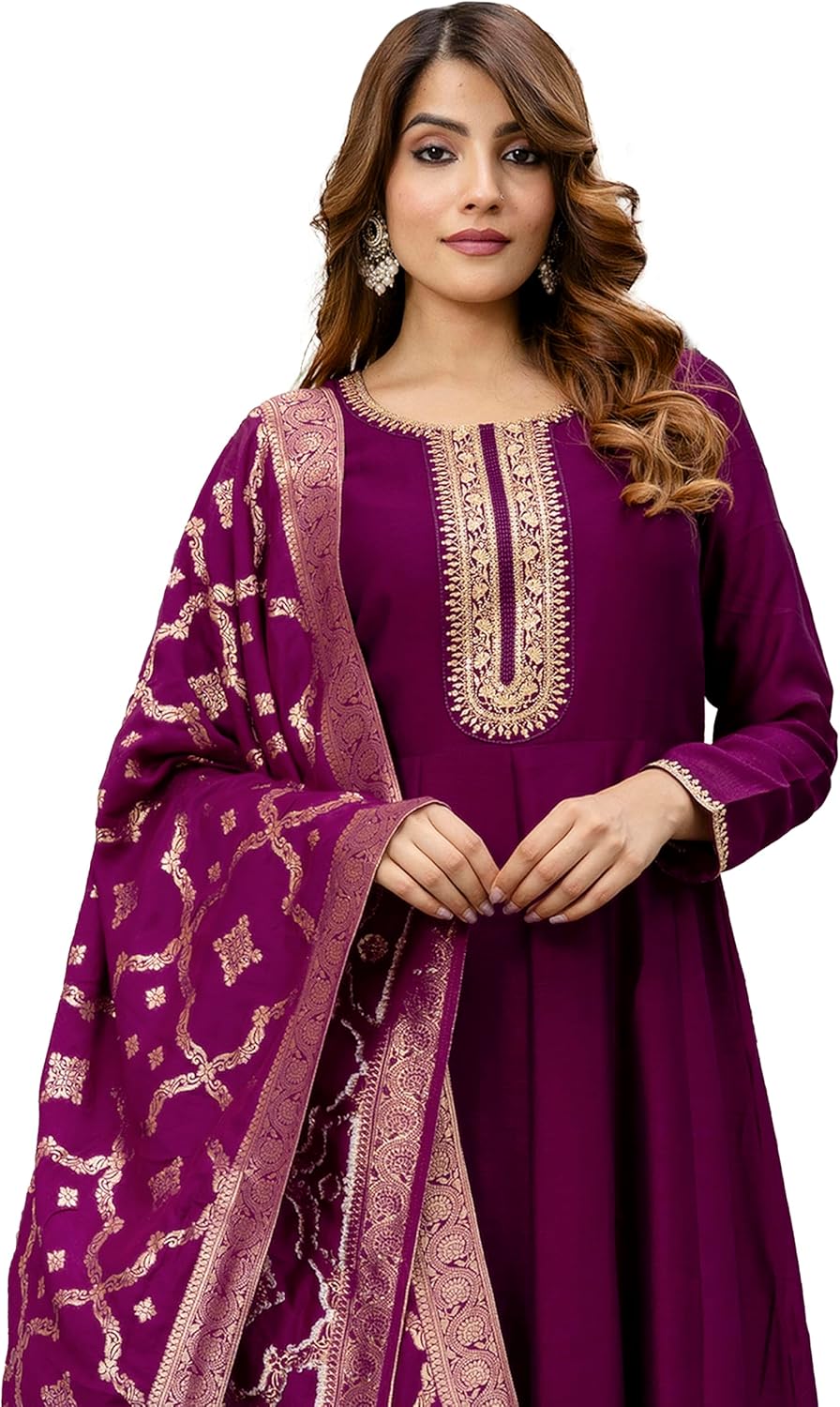 Vichitra Silk Anarkali Suit Set with Jacquard Dupatta