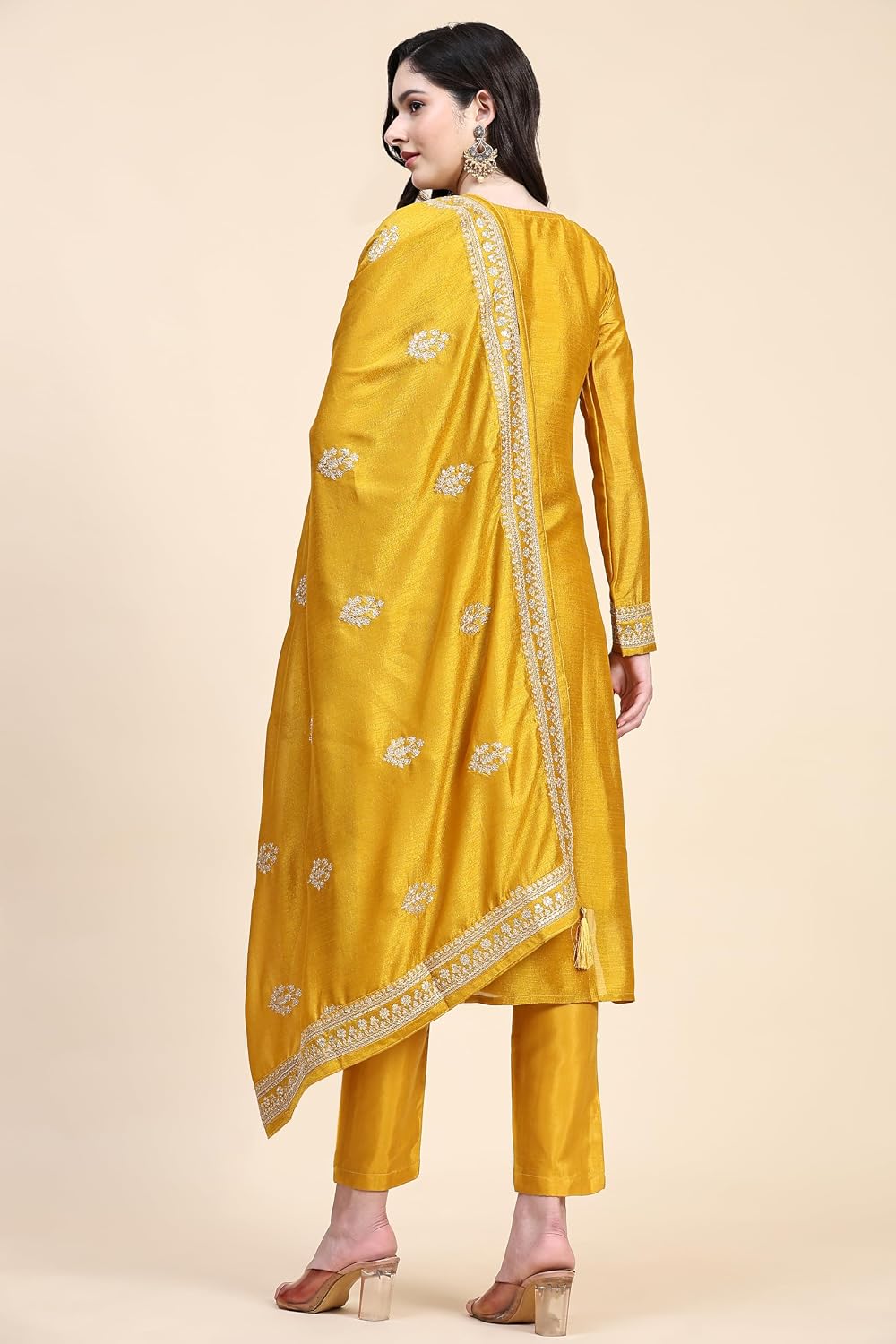 Vichitra Silk Embroidered Salwar Suit Set with Dupatta