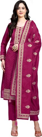 Vichitra Silk Embroidered Salwar Suit Set with Dupatta