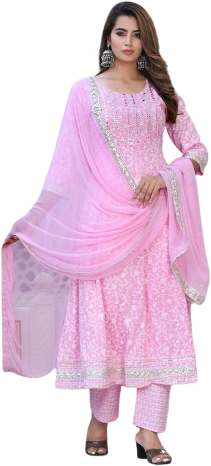 Rayon Anarkali Kurta Set with Pant and Dupatta