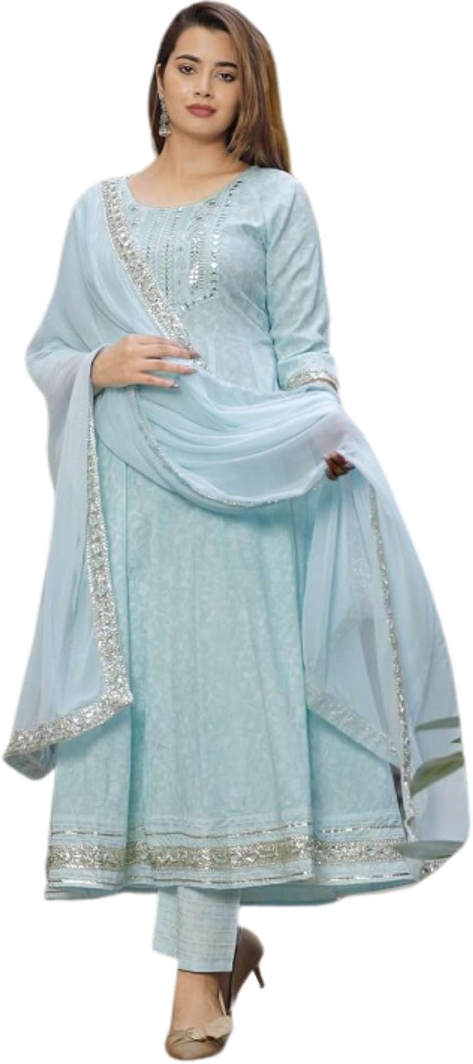 Rayon Anarkali Kurta Set with Pant and Dupatta