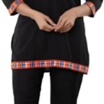 Rayon Lounge Set with Embroidery, Black
